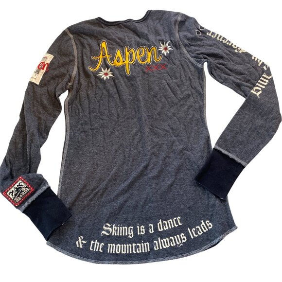Alp-n-Rock Aspen 'Blue Sky Forever' Henley Small Gray Embroidered RARE HTF** - Picture 7 of 14